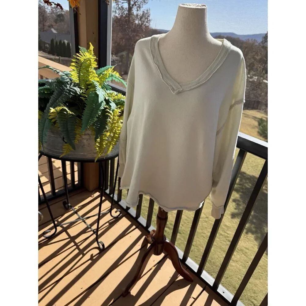 Free People Oversized V Neck Pullover Sweatshirt Size XS